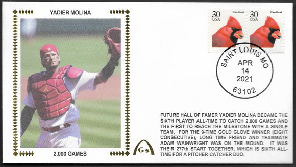 Yadier Molina 2,000 Games Un-Autographed Gateway Stamp Envelope - St. Louis Cardinals
