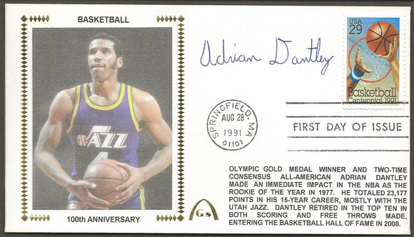 Adrian Dantley Autographed Basketball 100 Years First Day Cover Gateway Stamp Envelope w/ FDI Postmark