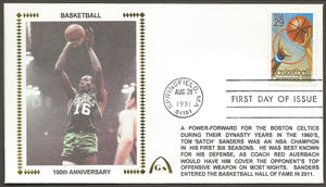 Tom "Satch" Sanders UN-Signed Basketball 100 Years First Day Cover Gateway Stamp Envelope w/ FDI Postmark